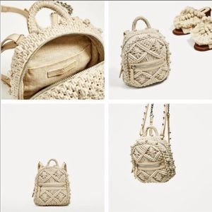 Zara Macramé Mini Backpack in Cream